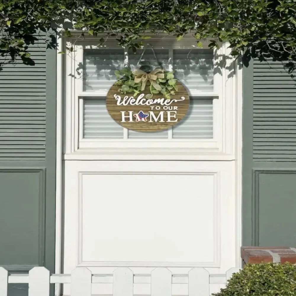 Welcome Sign for Front Door, Seasonal Wreath with Interchangeable Magnets